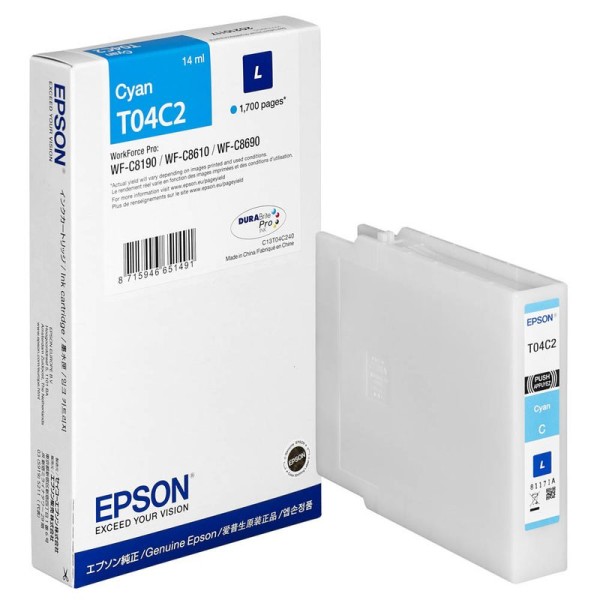 NEUOriginal Epson C13T04C24N / T04C2 Tinte cyan 14 ml 1.700 Seiten