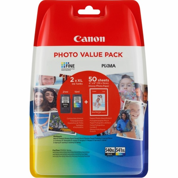 Original Canon 5224B005 / PG-540 LCL 541 XL Tinte Multipack black + color + photo papier 10x15cm 50