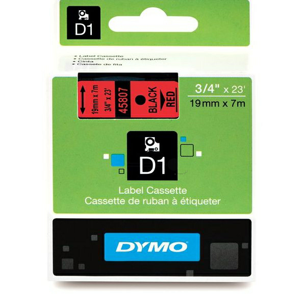 Original Dymo 45807 / S0720870 DirectLabel-Etiketten schwarz auf rot 19mm x 7m