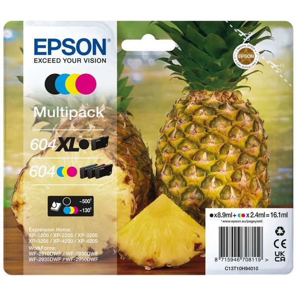Original Epson C13T10H94020 / 604XL/604 Tinte MultiPack 1xBk HC + 1x C,M,Y Blister 500pg + 3x130pg