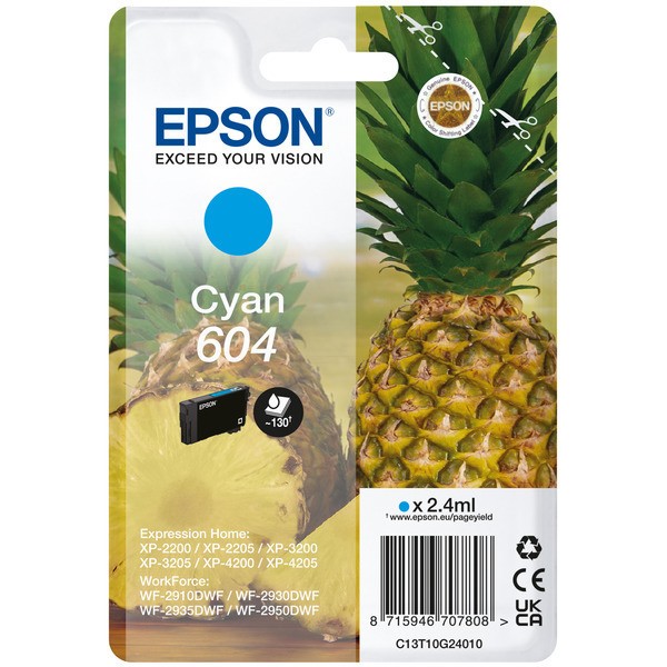 Original Epson C13T10G24020 / 604 Tinte cyan Blister 2,4 ml 130 Seiten