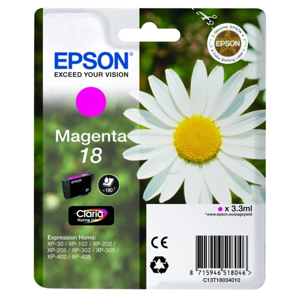 Original Epson C13T18034010 / 18 Tintenpatrone magenta 3 ml 180 Seiten