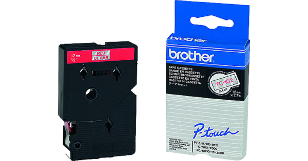 Original Brother TC-102 Schriftband-Kassette rot auf Transparent 12mm x 7,7m