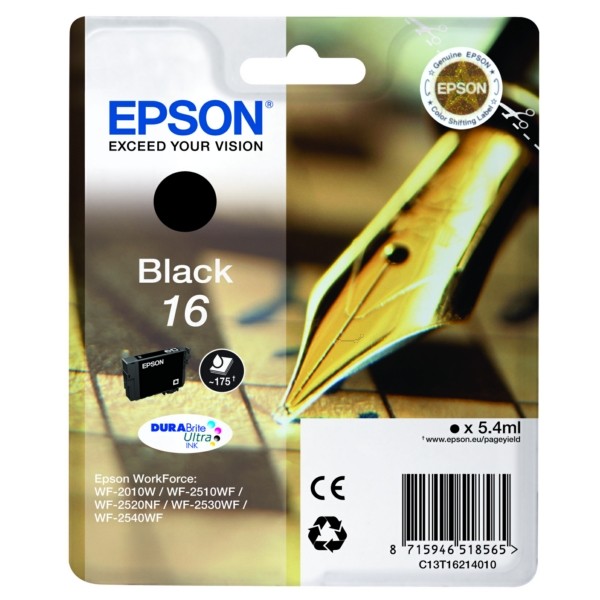 Original Epson C13T16214012 / 16 Tintenpatrone schwarz 5,4 ml 175 Seiten