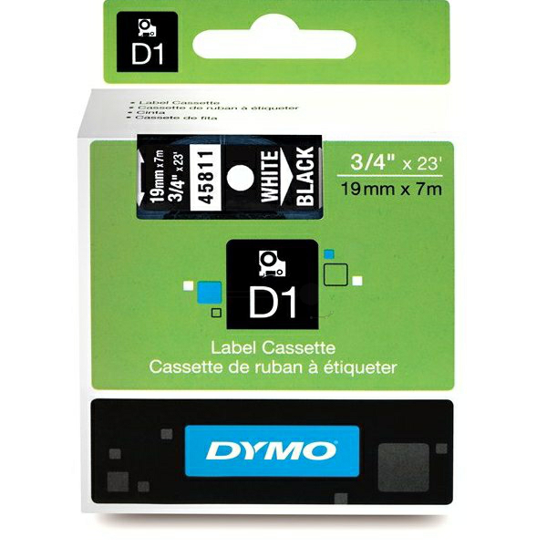 Original Dymo 45811 / S0720910 DirectLabel-Etiketten weiss auf schwarz 19mm x 7m