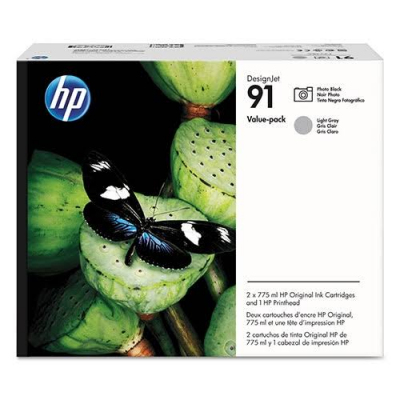 Original HP P2V38A / 91 Druckkopf Multipack + Tintenpatrone black photo / gray light