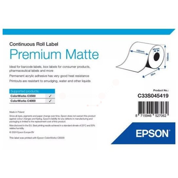 NEUOriginal Epson C33S045419 Etikettenrolle matt Premium 102mm x 35m