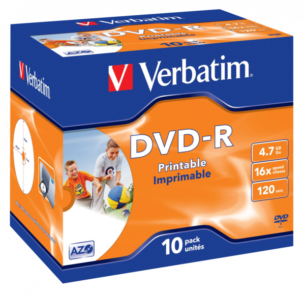 Original Verbatim DVD-R (16X) 4,7 GB printable Jewel Case (VE a 10 Stück)