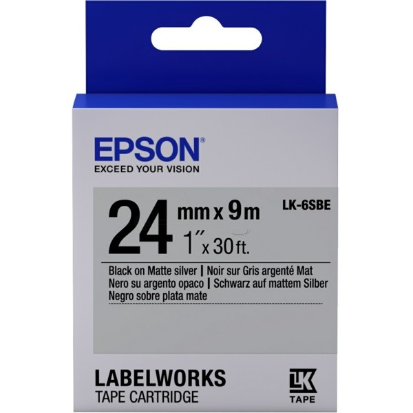 Original Epson C53S656009 / LK-6SBE DirectLabel-Etiketten schwarz auf silber matt