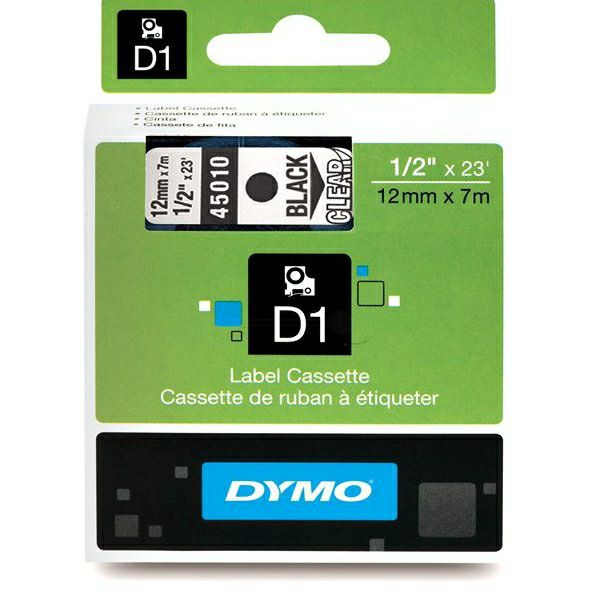 Original Dymo 45010 / S0720500 DirectLabel-Etiketten schwarz auf Transparent 12mm x 7m