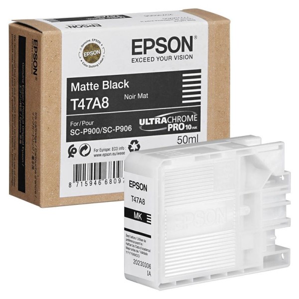 Original Epson C13T47A80N / C13T47A800 / T47A8 Tinte matt black 50 ml