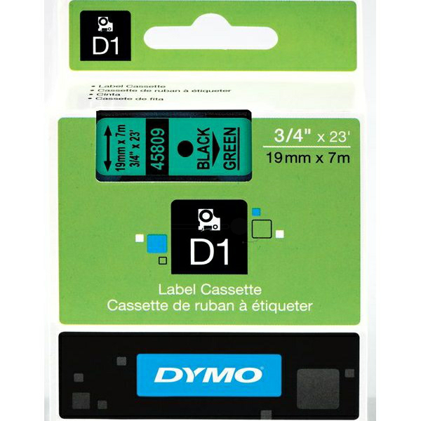 Original Dymo 45809 / S0720890 DirectLabel-Etiketten schwarz auf grün 19mm x 7m
