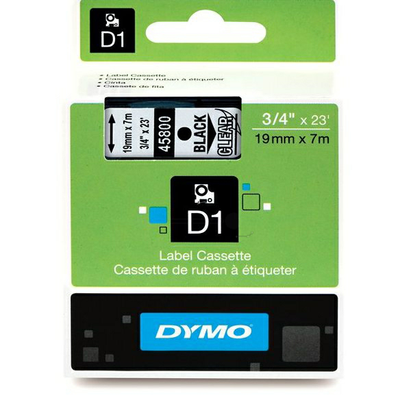 Original Dymo 45800 / S0720820 DirectLabel-Etiketten schwarz auf Transparent 19mm x 7m