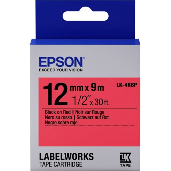 Original Epson C53S654007 / LK-4RBP DirectLabel-Etiketten schwarz auf rot