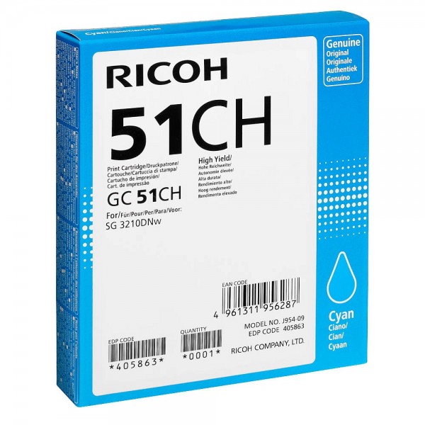 Original Ricoh 405863 / GC-51 CH Tinte cyan 2.500 Seiten
