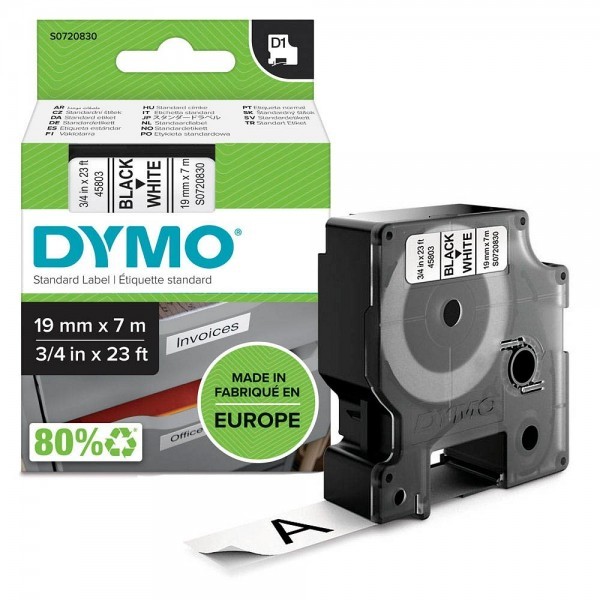 Original Dymo 45803 / S0720830 DirectLabel-Etiketten schwarz auf weiss 19mm x 7m