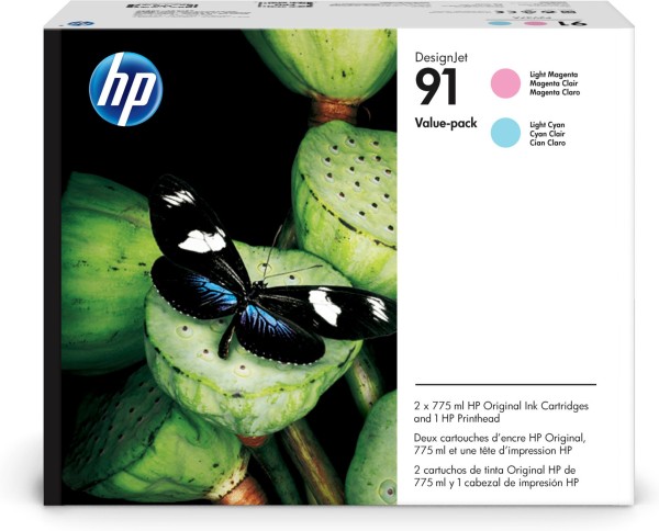 Original HP P2V37A / 91 Druckkopf Multipack + Tintenpatrone magenta light / Cyan light