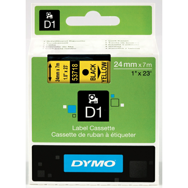 Original Dymo 53718 / S0720980 DirectLabel-Etiketten schwarz auf gelb 24mm x 7m