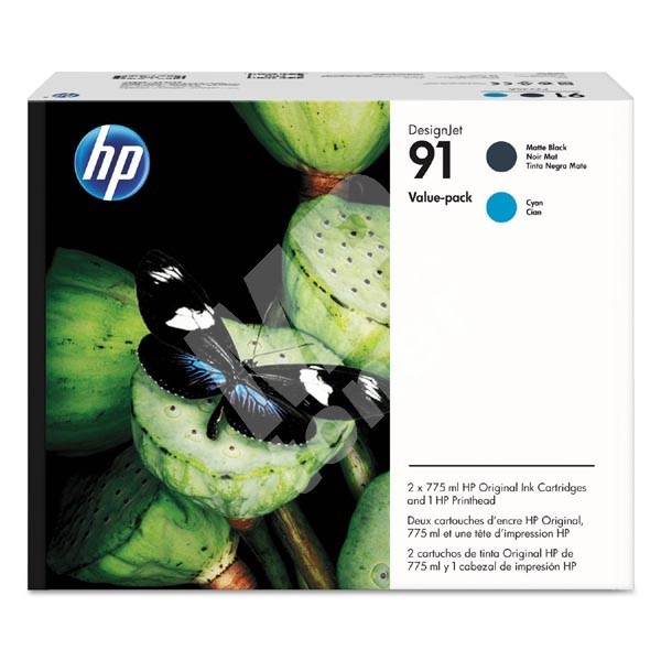 Original HP P2V35A / 91 Druckkopf Multipack + Tintenpatrone matt black / cyan