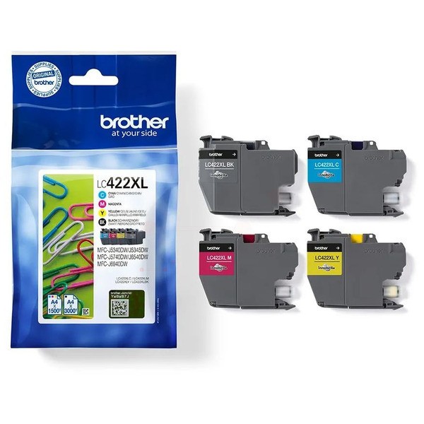 Original Brother LC-422XLVAL Tinte MultiPack High-Capacity Bk,C,M,Y 3000pg + 3x1500pg