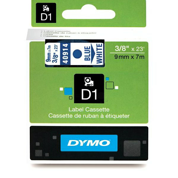 Original Dymo 40914 / S0720690 DirectLabel-Etiketten blau auf weiss 9mm x 7m