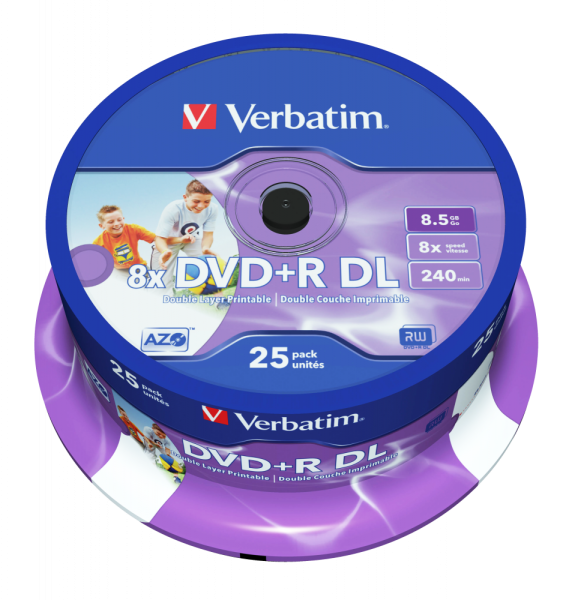 Original Verbatim DVD+R (double layer) 8,5 GB printable (25er-Spindel)