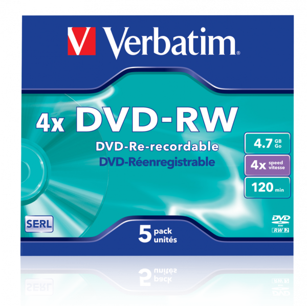 Original Verbatim DVD-RW (4X) 4,7 GB Jewel Case (VE a 5 Stück)