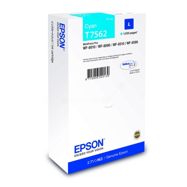 Original Epson C13T756240 / T7562 Tintenpatrone cyan 14 ml 1.500 Seiten