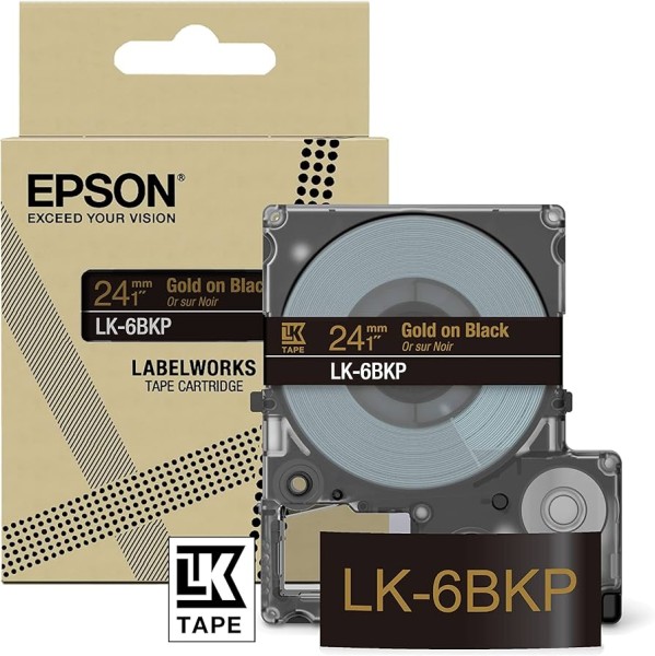 NEUOriginal Epson C53S672096 / LK-6BKP DirectLabel-Etiketten schwarz auf gold