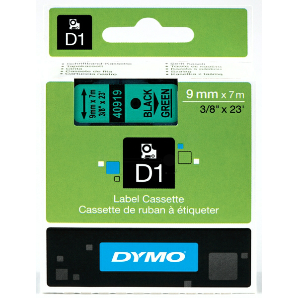 Original Dymo 40919 / S0720740 DirectLabel-Etiketten schwarz auf grün 9mm x 7m
