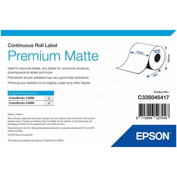 NEUOriginal Epson C33S045417 Etikettenrolle matt Premium 51mm x 35m