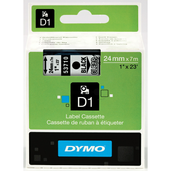 Original Dymo 53710 / S0720920 DirectLabel-Etiketten schwarz auf Transparent 24mm x 7m