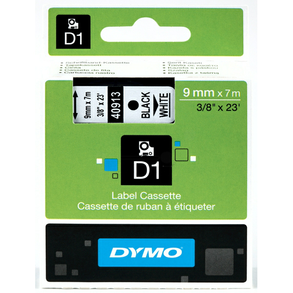 Original Dymo 40913 / S0720680 DirectLabel-Etiketten schwarz auf weiss 9mm x 7m