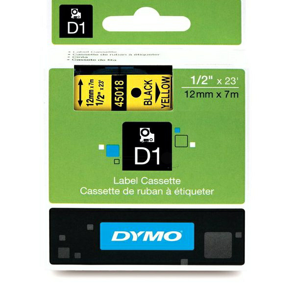 Original Dymo 45018 / S0720580 DirectLabel-Etiketten schwarz auf gelb 12mm x 7m