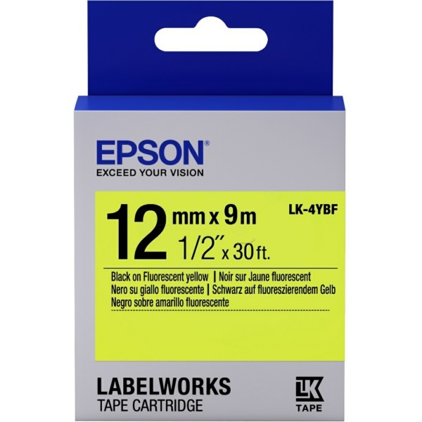 Original Epson C53S654010 / LK-4YBF DirectLabel-Etiketten schwarz auf gelb fluoreszend
