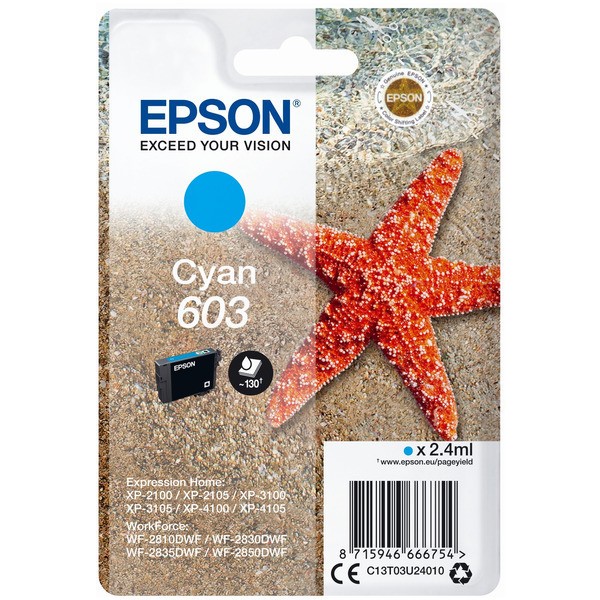 Original Epson C13T03U24010 / 603 Tintenpatrone cyan 2,4 ml 130 Seiten