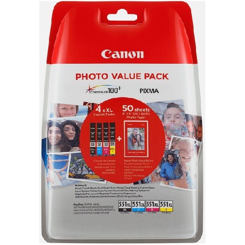 NEUOriginal Canon 6443B008 / CLI-551XL Tinte MultiPack High-Capacity CLI Bk,C,M,Y + Fotopapier PP-20