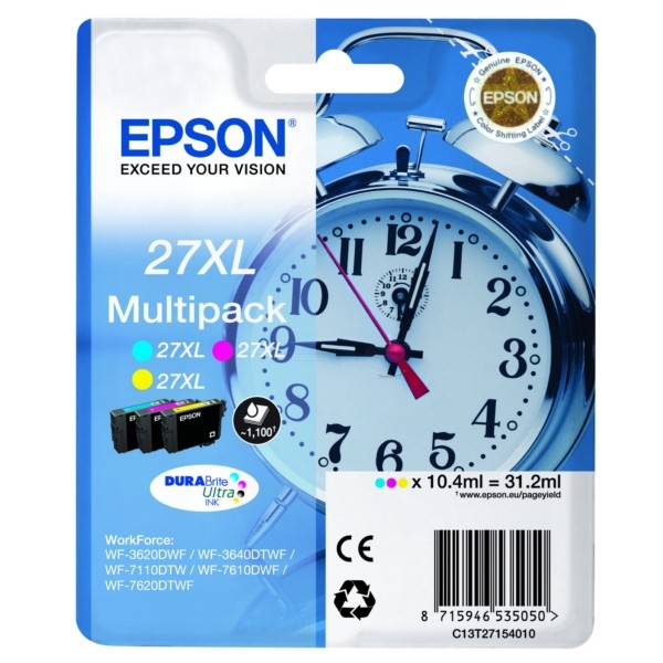 Original Epson C13T27154010 / 27XL Tintenpatrone MultiPack C,M,Y 10,4 ml 1.100 Seiten