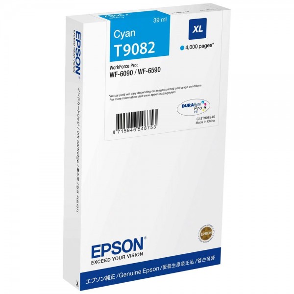 Original Epson C13T908240 / T9082XL Tinte cyan 39 ml 4.000 Seiten
