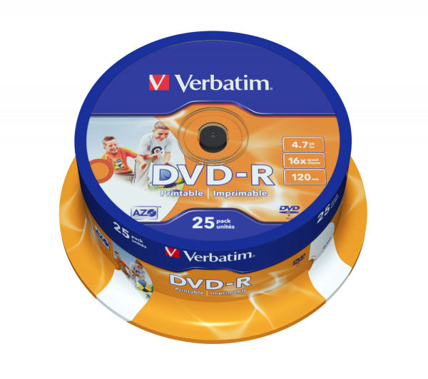 Original Verbatim DVD-R (16X) 4,7 GB printable (25er-Spindel)