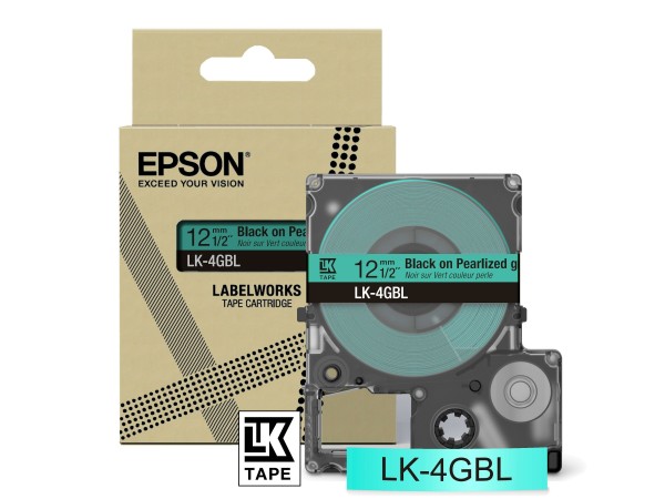 NEUOriginal Epson C53S672102 / LK-4GBL DirectLabel-Etiketten schwarz auf grün pearl