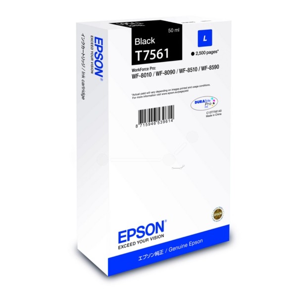 Original Epson C13T756140 / T7561 Tintenpatrone schwarz 50 ml 2.500 Seiten