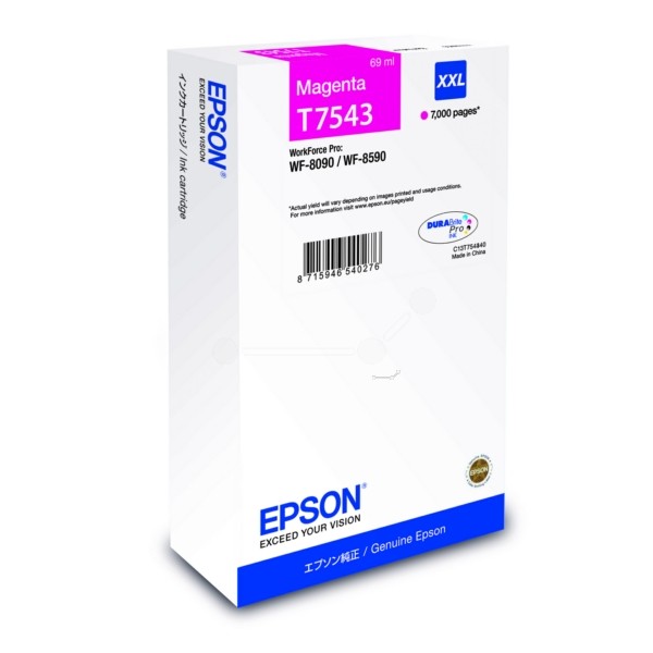 Original Epson C13T754340 / T7543 Tintenpatrone magenta 69 ml 7.000 Seiten