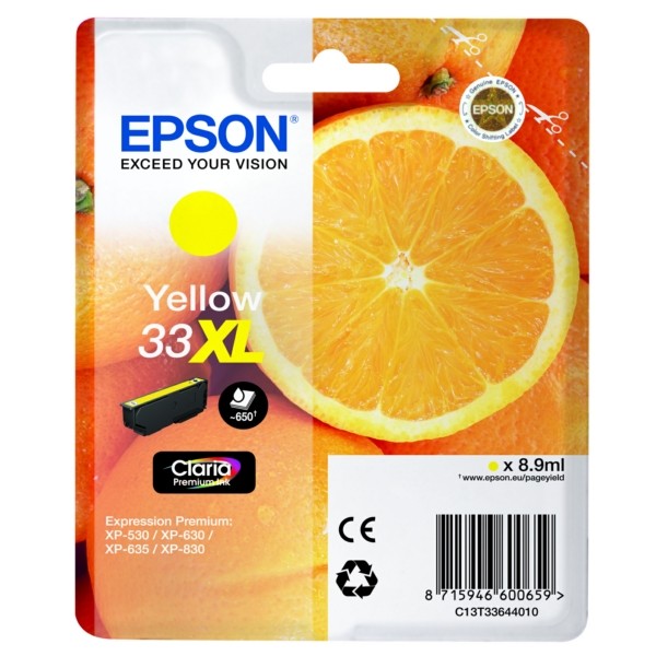 Original Epson C13T33644012 / 33XL Tintenpatrone gelb 8,9 ml 650 Seiten