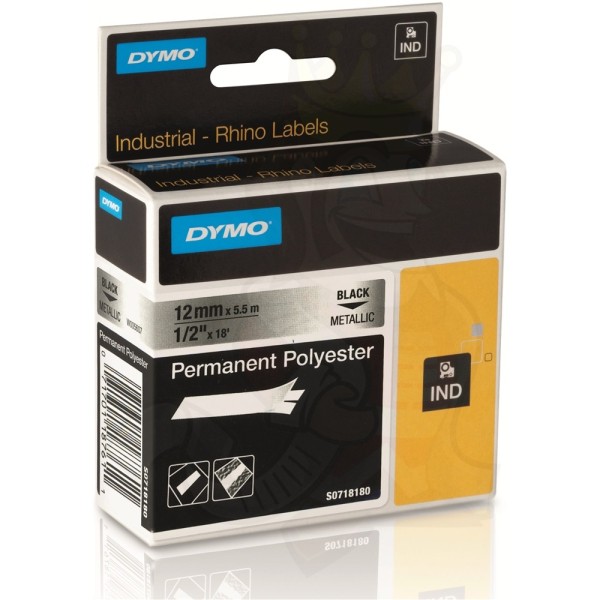 Original Dymo 18761 / S0718180 Farbband Polyester permanent schwarz auf silber 12mm x 5,5m