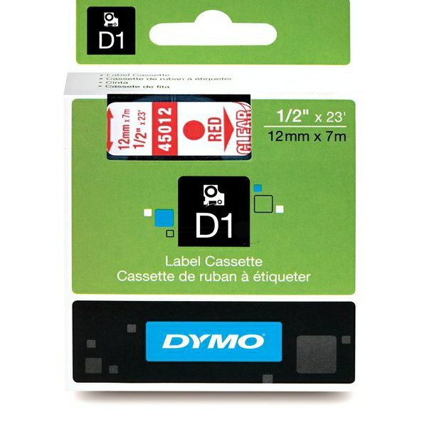 Original Dymo 45012 / S0720520 DirectLabel-Etiketten rot auf Transparent 12mm x 7m