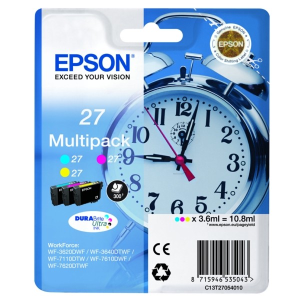 Original Epson C13T27054010 / 27 Tintenpatrone MultiPack C,M,Y 3x350pg3x3,6ml