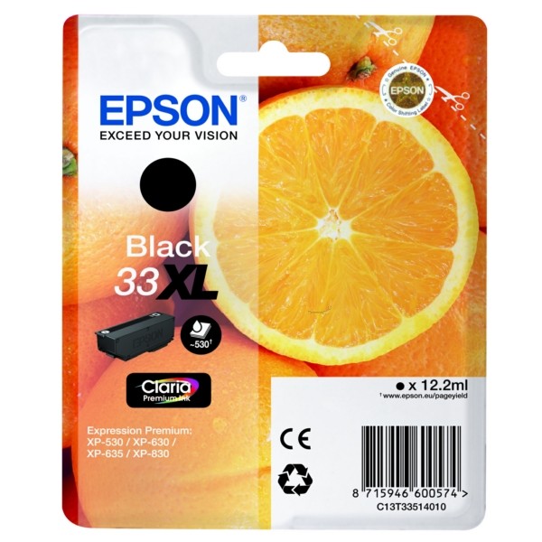 Original Epson C13T33514012 / 33XL Tintenpatrone schwarz 12,2 ml 530 Seiten