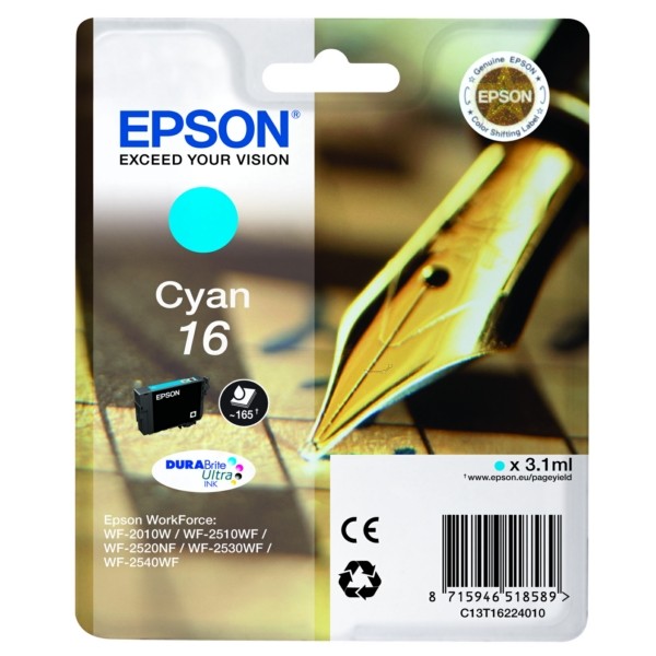 Original Epson C13T16224012 / 16 Tintenpatrone cyan 3,1 ml 165 Seiten