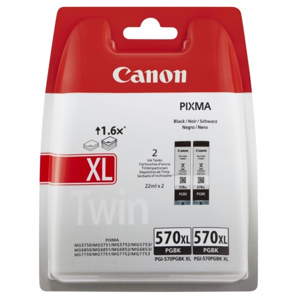 Original Canon 0318C007 / PGI-570 PGBKXL Tinte schwarz pigmentiert Doppelpack 22 ml 1.000 Seiten